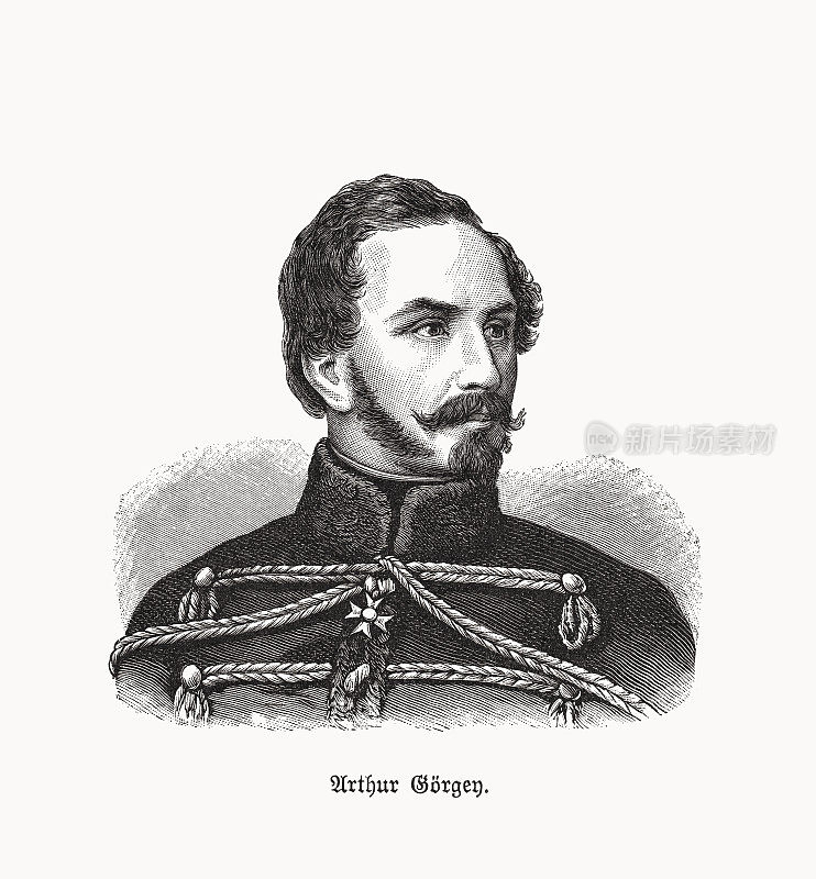 Artúr G?rgei(1818-1916)，匈牙利军事领袖，木版画，1893年出版